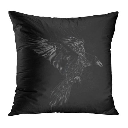 ECCOT Flying Raven Realistic Bird Black Page Crow Dark PillowCase Pillow Cover 18x18 inch