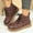 #100-Brown, variant on Wowcloth Women's Fashion Casual Winter Ankle Boots – Solid Color Round Toe with Side Zipper Front Lace-Up Flat Sole for Everyday Winter Wear