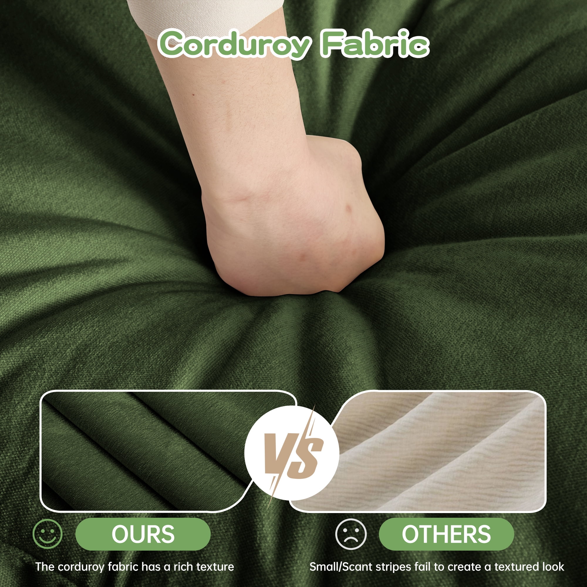 Gewnee Chenille Fabric Green Deep Seat Singel Armless Sofa Couch for Living Room, Reading Room, Bedroom and Working Spaces