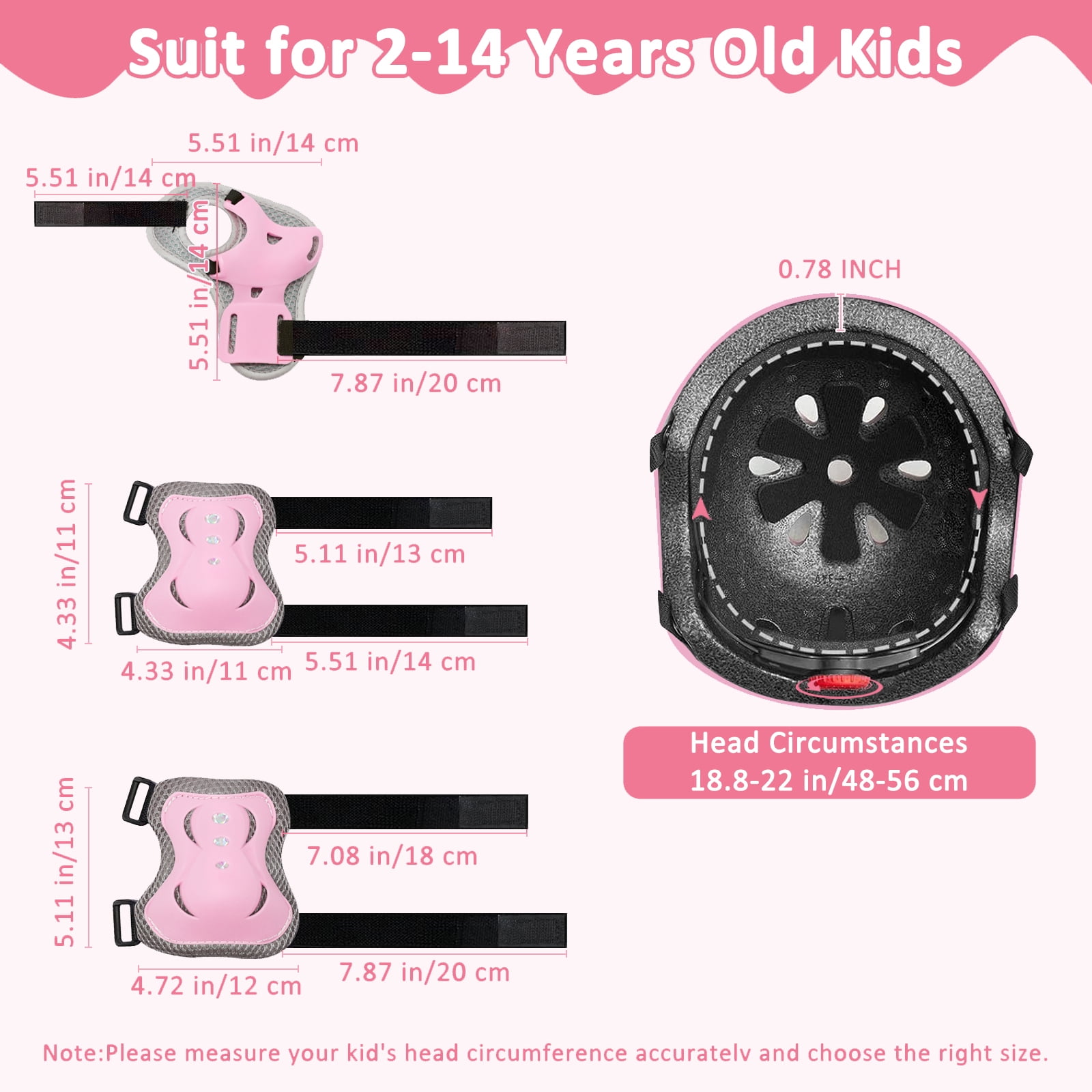 Adjustable Kids Bike Helmet Set with Knee, Elbow and Wrist Pads, Toddler Helmet for Ages 3-5-8-14 Boys Girls, Protective Gear Set for 3-14 Kids & Youth, for Bikes Skateboards Rollerskates
