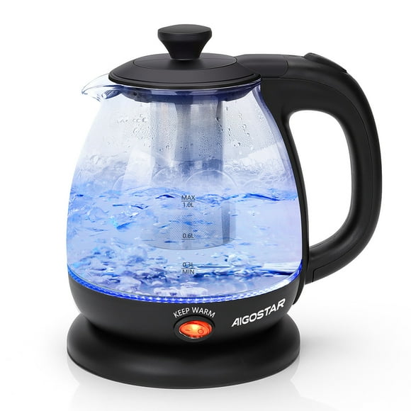 Tetera Electrica Hervidor De Vidrio Con Infusor 1l Negro