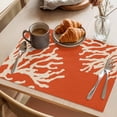thumbnail image 3 of Coral Orange Placemats Set of 8 Coastal White Ocean Marine Nautical Beach Place Mats Indoor Wipeable Table Mats Washable Cloth Dining Table Placemats for Kitchen Holiday Party Home Decor 13x19 Inch, 3 of 9