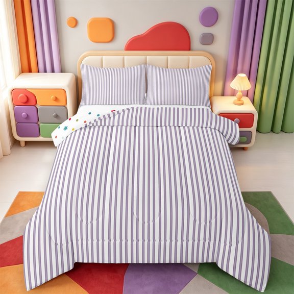 Erosebridal Abstract Striped Full Size Comforter Sets,Geometric Line Bedding Comforter Set,Polkadot Reversible,3-Piece,1 Comforter and 2 Pillowcases