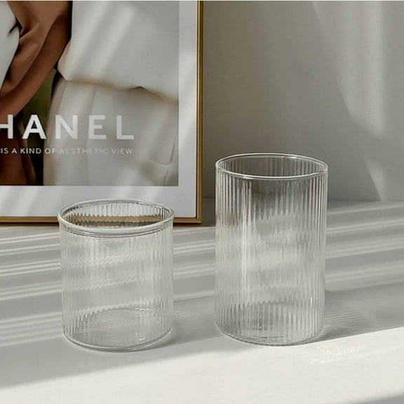 Vacemry Under $5 Striped Double Layer Glass Cup, High Borosilicate Glass Tea Mug, Home Milk Beverage Drinking Glass, Office Coffee Glassware for Hot Cold Drinks