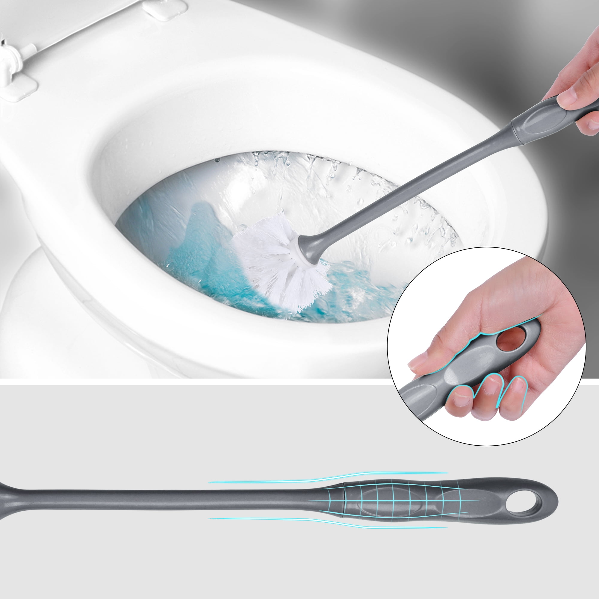 Unique Bargains Toilet Brush Long Handle Flexible Brush Head Gray 1 Pc