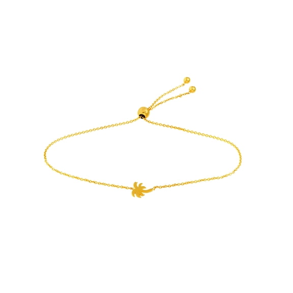 14k Yellow Gold Palm Tree Bracelet Silicone Bead 9.50 Inch Link Bracelet for Women