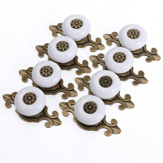 2pcs Vintage Retro Style Cabinet Cupboard Drawer Door Knobs Metal Pull Handles (White+Bronze)