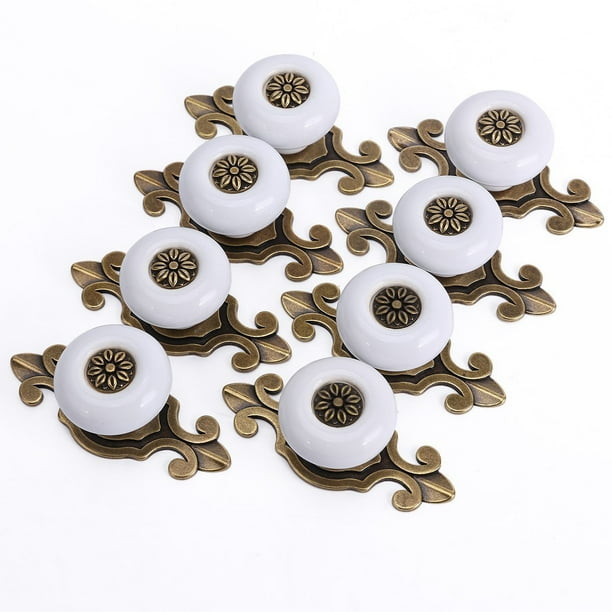 FELTECHELECTR 2 pomos de metal para puertas de armarios, cajones y armarios, estilo retro vintage (blanco y bronce).