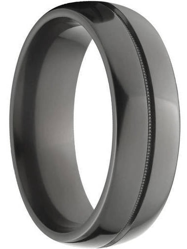 7mm Half-Round Black Zirconium Ring with a Polish and One Center Groove