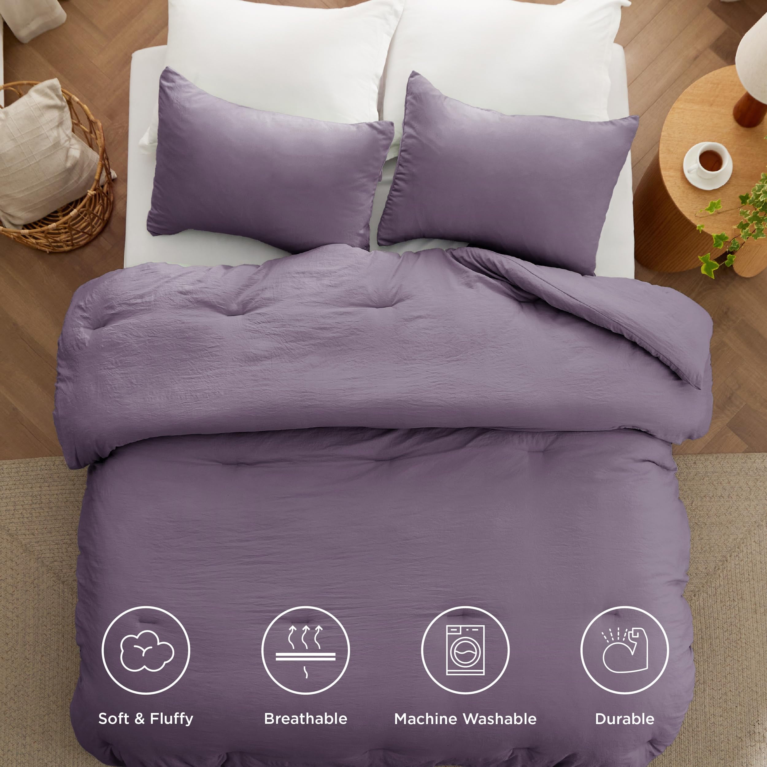 U by Bedsure 3 Pieces Queen Comforter Bedding Set, Purple Comforter Set for All Seasons, 1 Lightweight Prewashed Comforter and 2 Pillowcases, Queen, Grayish Purple