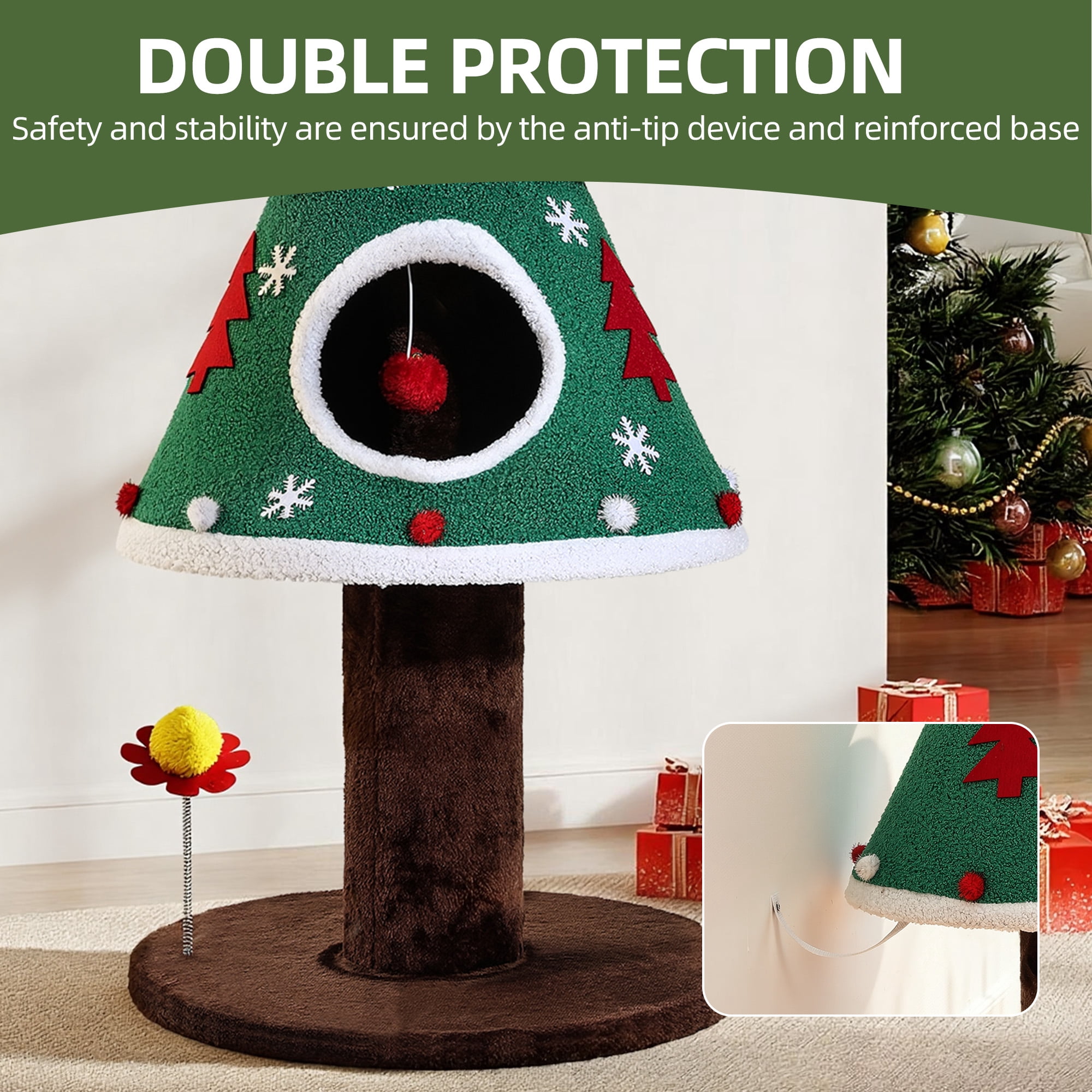 Uforic 47" Christmas Cat Tree Tower, Cat Condo with Teaser Ball, Green