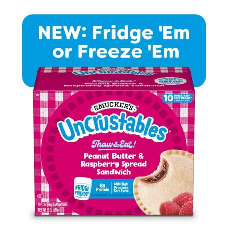 Smucker’s Uncrustables Peanut Butter & Raspberry Spread Sandwiches, 10 Count, 2 oz Each, Frozen