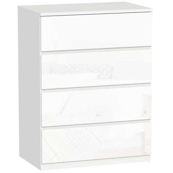 HOMCOM Commode à 4 Tiroirs à Fini Très Lustré avec Chemin de Table en Métal Blanc