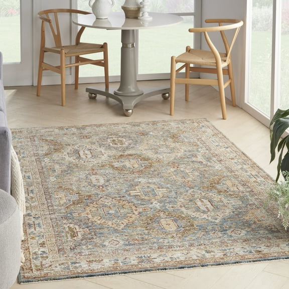 Nourison Petra Blue 3'11" x 5'11"Area Rug, Traditional, Persian, Easy Cleaning, Non Shedding, Bedroom, Living Room, Dining Room, Kitchen, (4' x 6')