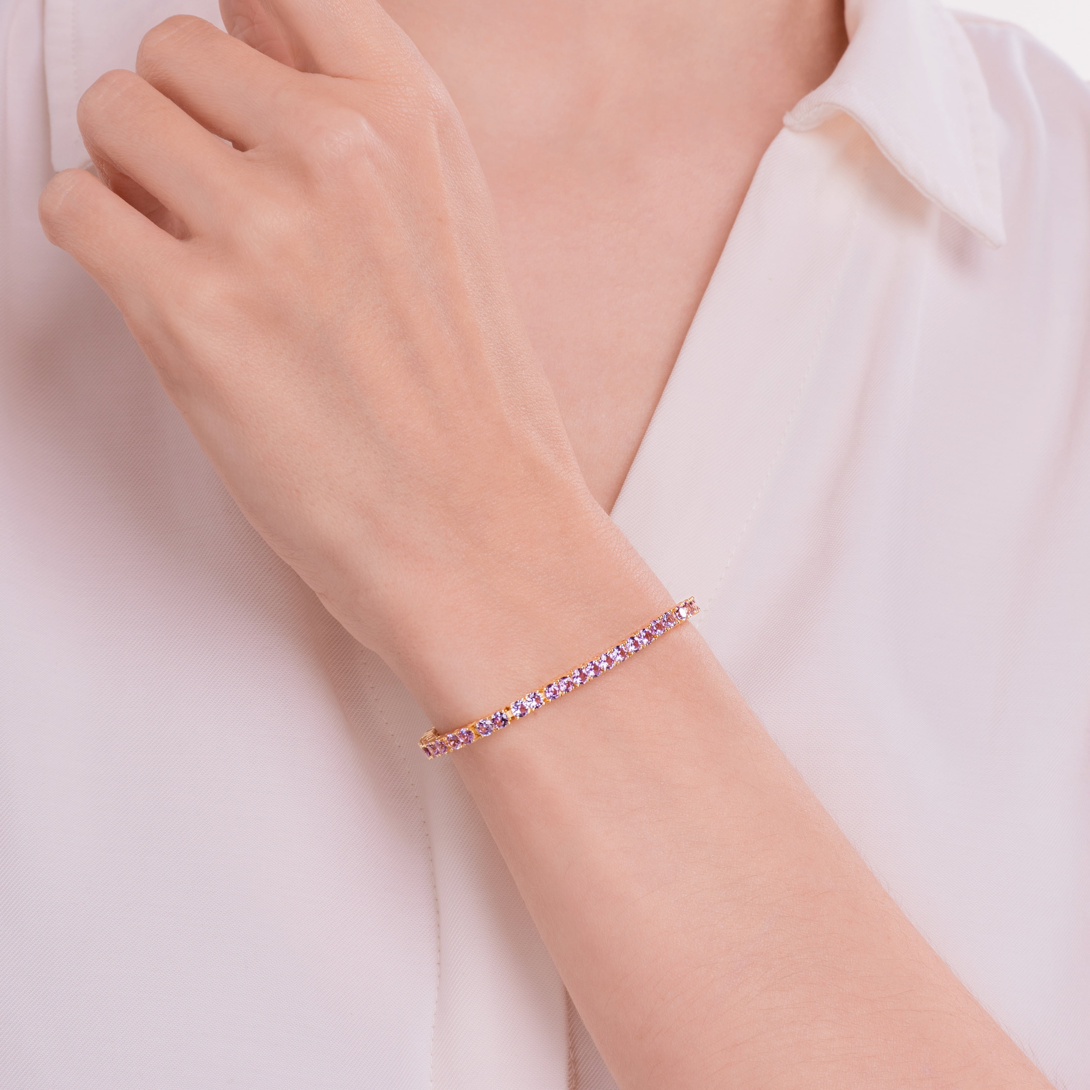 Forever Facets 18K Gold over Sterling Silver Created Alexandrite Sapphire Tennis Bracelet, Adult Female