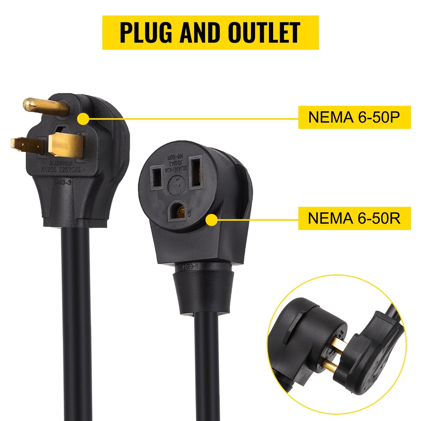 VEVOR Welding Extension Cord 25ft 50AMP 6-50P/6-50R Heavy Duty Welding Cord 10AWG 250V for MIG,Lincoln,Plasma,Miller,TIG