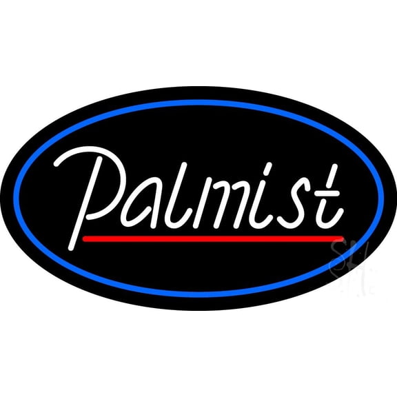 White Palmist With Red Line Blue Border LED Neon Sign 20" Tall x 37" Wide - inches Black Square Cut Acrylic Backing, with Dimmer - Bright and Premium built indoor LED Neon Sign for Storefront.