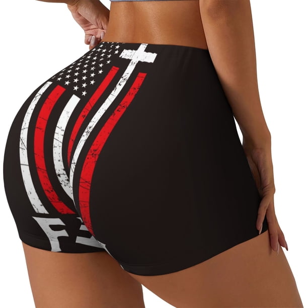 Balery USA Flag Cross Pantalones cortos de entrenamiento estampados para mujer, sin costuras, ajustados, para gimnasio, yoga, correr, deportes, ejercicio activo, fitness.-XX-Large