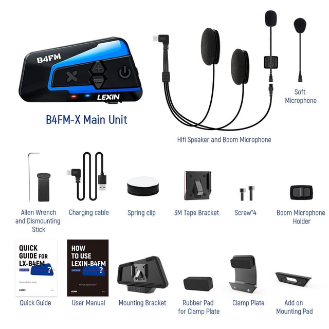 Lexin B4FM-X Bluetooth Intercomunicador para motocicleta Casco Auriculares, BT 5.0 Comunicación inalámbrica Interphone Music Sharing 10 Riders Tan Jianjun unisex