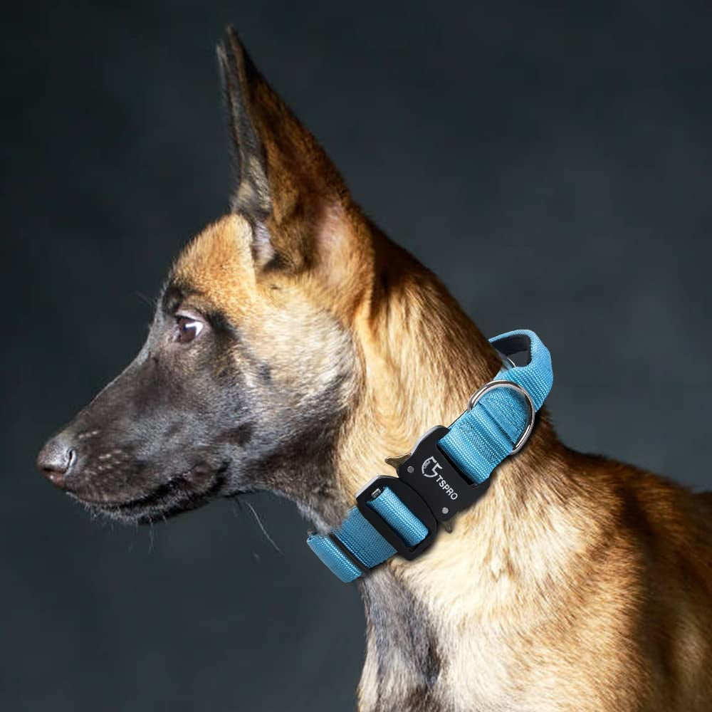 TSPRO Premium Dog Collar with Handle Thick Dog Collar Adjustable Dog Collar Heavy Duty Quick-Release Metal Buckle Dog Collar for Small or Medium to Extra Large Dogs(M-Blue)