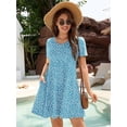 thumbnail image 2 of Chiclily Women's Short Sleeve Dresses Daisy Blue Medium V Neck Flowy Beach Sundress with Pockets, 2 of 6