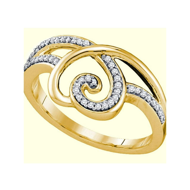 Bague Amour Cœur en Or Jaune 10 Kt pour Femme avec Diamants Ronds 1/6 Cttw