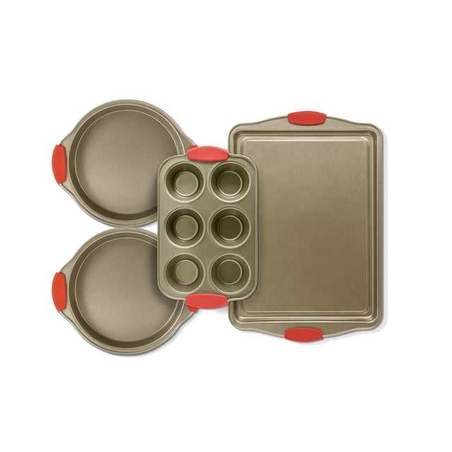 Eternal Living Kitchen Ideas 4 Piece Nonstick Bakeware Set With Grip | Kitchenware For Cooking & Baking with Silicone Handles (Set of 4, Brown)