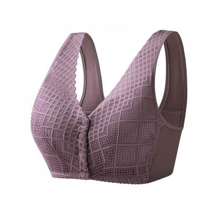 

Baywell Front Button Bra Convenient Snap Sleep Bra Comfortable Easy Close Sports Bras with Padded for Middle Aged Women Purple 36/80-46/105