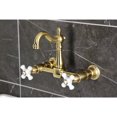 thumbnail image 3 of Kingston Brass KS2447PX Heritage Double-Handle Wall-Mount Bridge Kitchen Faucet, Brushed Brass, 3 of 7