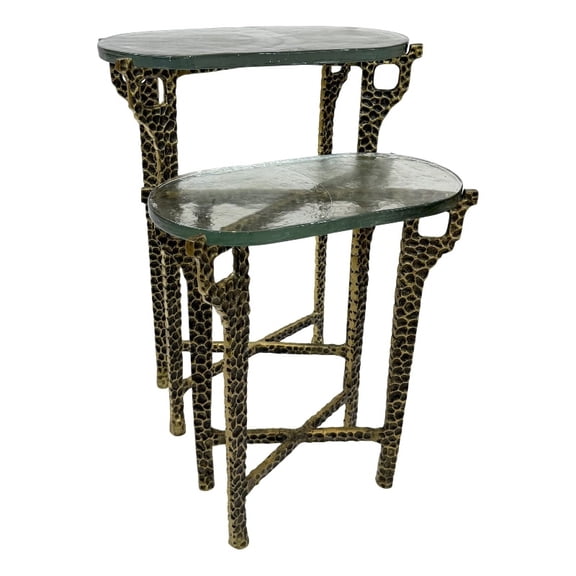 Carolina Ignis 26" Hammered Frame with Recycled Glass Nesting Table Set in Brass
