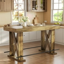 Tribesigns 63 -inch Farmhouse Bar Table with Metal Footrest, Wooden Home Pub Table with Sturdy X-Base for Dining Room, Kitchen, Living Room