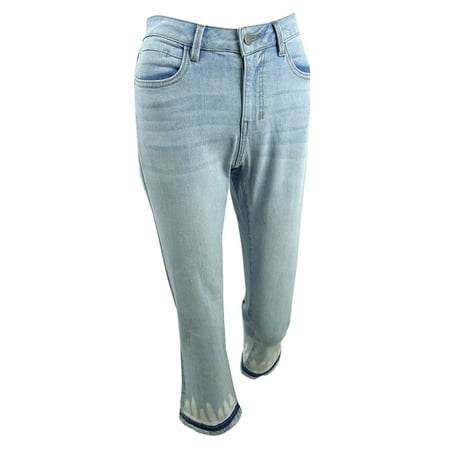 DKNY Women's Tie Dye-Hem Cropped Jeans (25, Rinse)