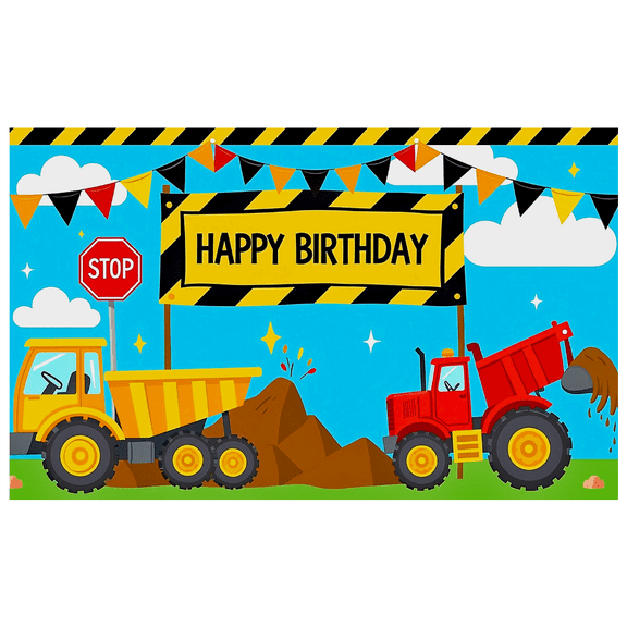 Construction Vehicle Themed Happy Birthday Banner Background Party Decorations Backdrop Photography Props for Kids Birthday Party Celebration Photo Booth Setup Decor