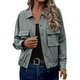 thumbnail image 2 of Women's Cropped Shacket Button Down Jacket Fall Trendy Long Sleeve Military Safari Utility Coat with Pockets, 2 of 7