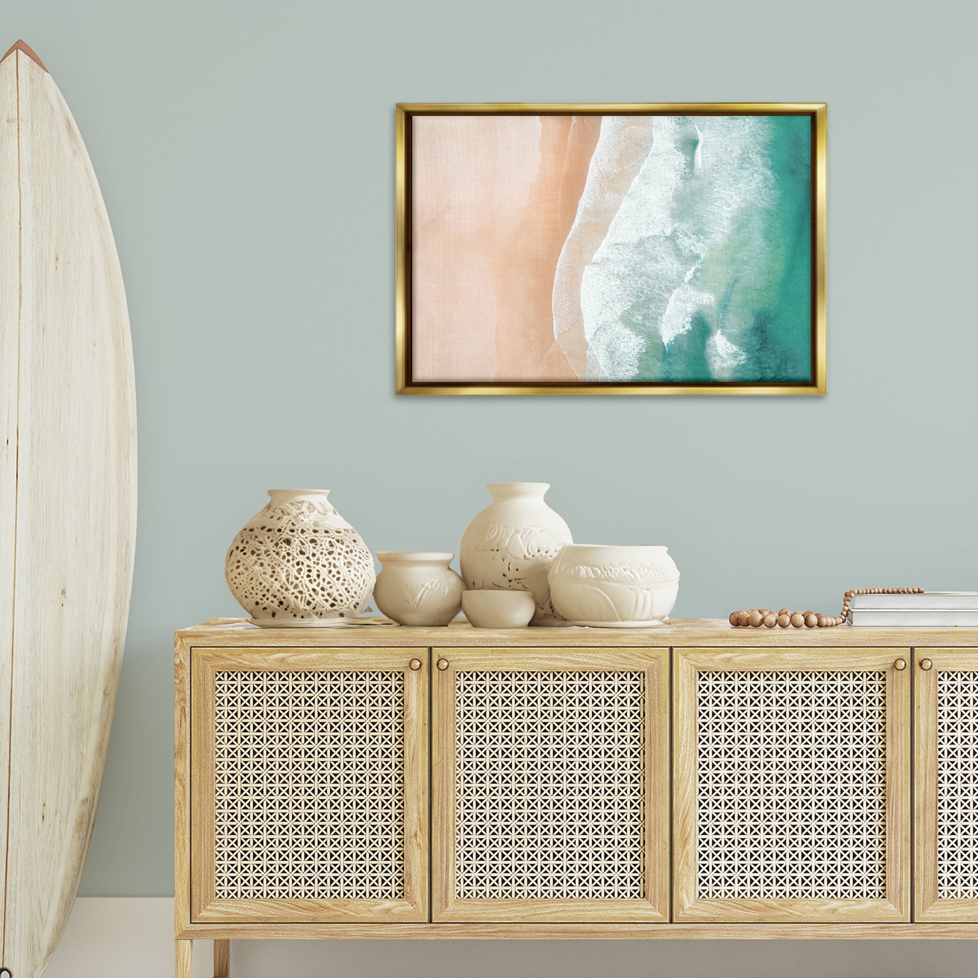 Stupell Industries Aerial Sea Waves Coastal Painting Gold Floater Framed Canvas Art Print Wall Art, 31 x 21