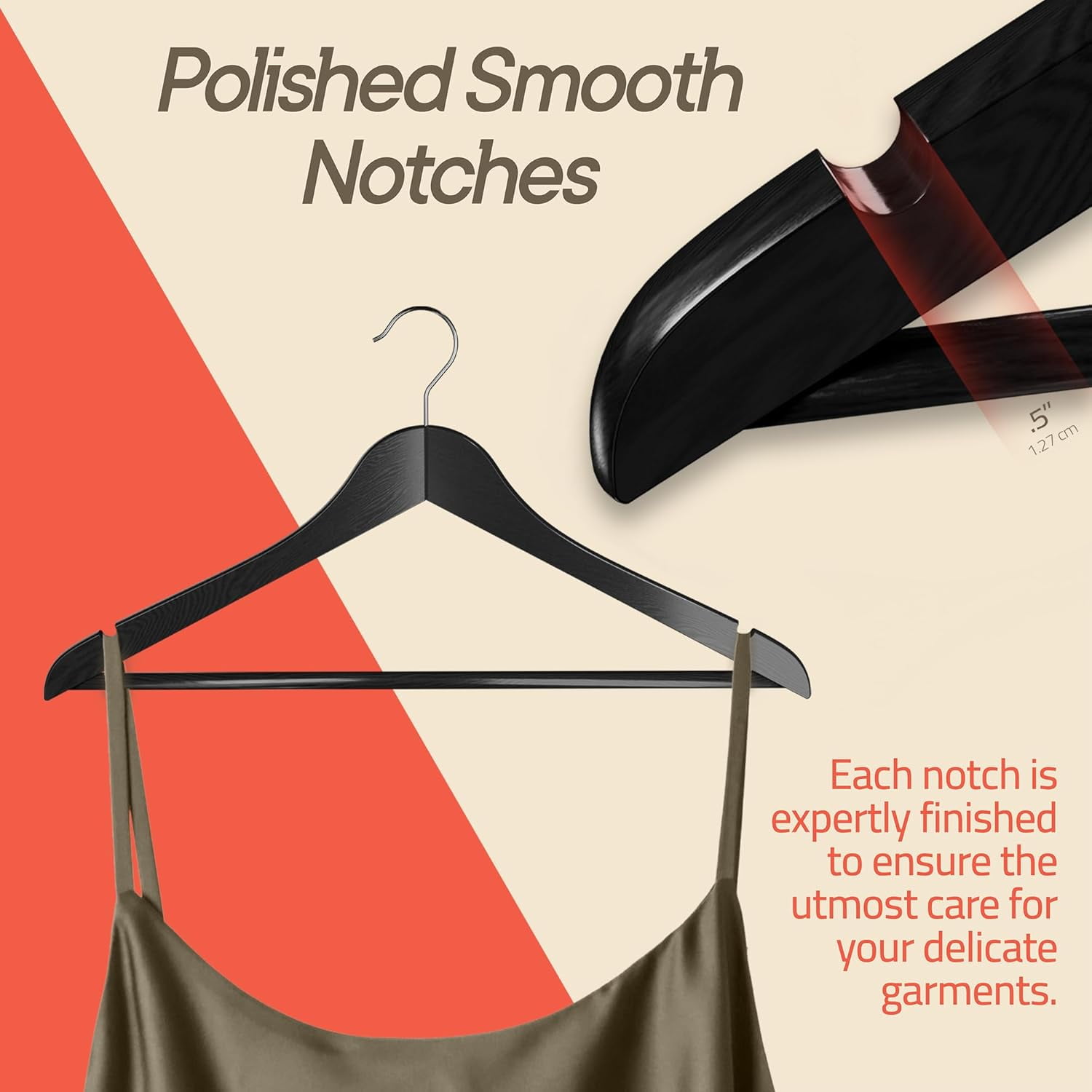 Black Wooden Hangers 10 Pack – Heavy-Duty with 360° Swivel Hook, Non-Slip, Pants Bar & Shoulder Grooves - Wooden Hangers for Suits, Jackets, Dresses & Camisoles, Space-Saving and Smooth Finish