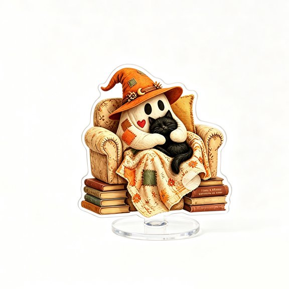 Tepsmf Halloween Cute Ghost Witch Tabletop Figurine Skull Desktop Sign Rotatable Base Decorative Ornament for Shelf Mantel Party
