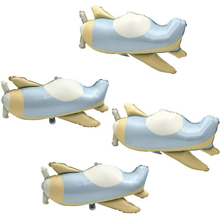4D Cartoon Matte Plane Balloon Transportation Airplane Helicopter Party Supplies, 4 Pack Flying Plane Balloons Fighter Copter Aircraft Mylar Balloons Fighter Jet Airplane Aviator Adventure Decoration