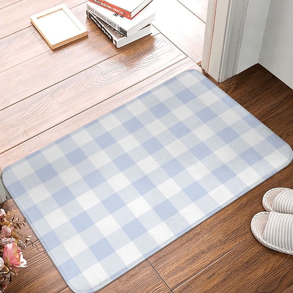 Front Door Mat Indoor Outdoor Outside Entrance - 16*24in Washable Blue Checkboard Thin Bathroom Rugs Fit Under Door, Bath Rugs for Bathroom, Kitchen Rugs Mats for Floor