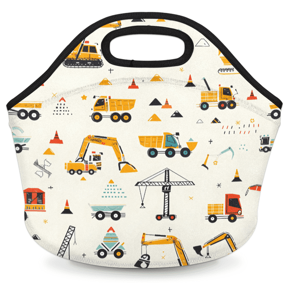 Herdesigns Excavator Insulated Lunch Bag Neoprene Lunch Box for Women Men Soft Cooler Bag Washable Lunch Tote for Work Outdoor Picnic