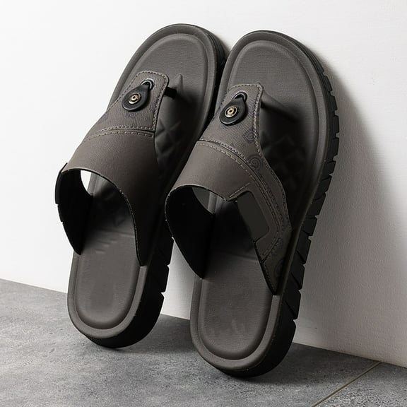 CPNG Men's Orthopedic Flip Flops Leather Slippers Beach Shoes with Adjustable Summer Slip on Beach Slide Slipper Shoes Correction Causal Shoes Footwear