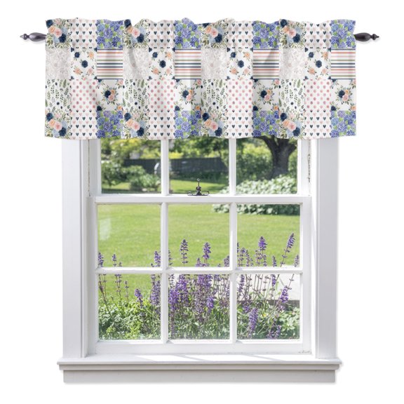 Kitchen Cafe Valance Curtain for Small Windows,Watercolor Flower Hydrangeas Floral Rod Pocket Short Valances,42x12in