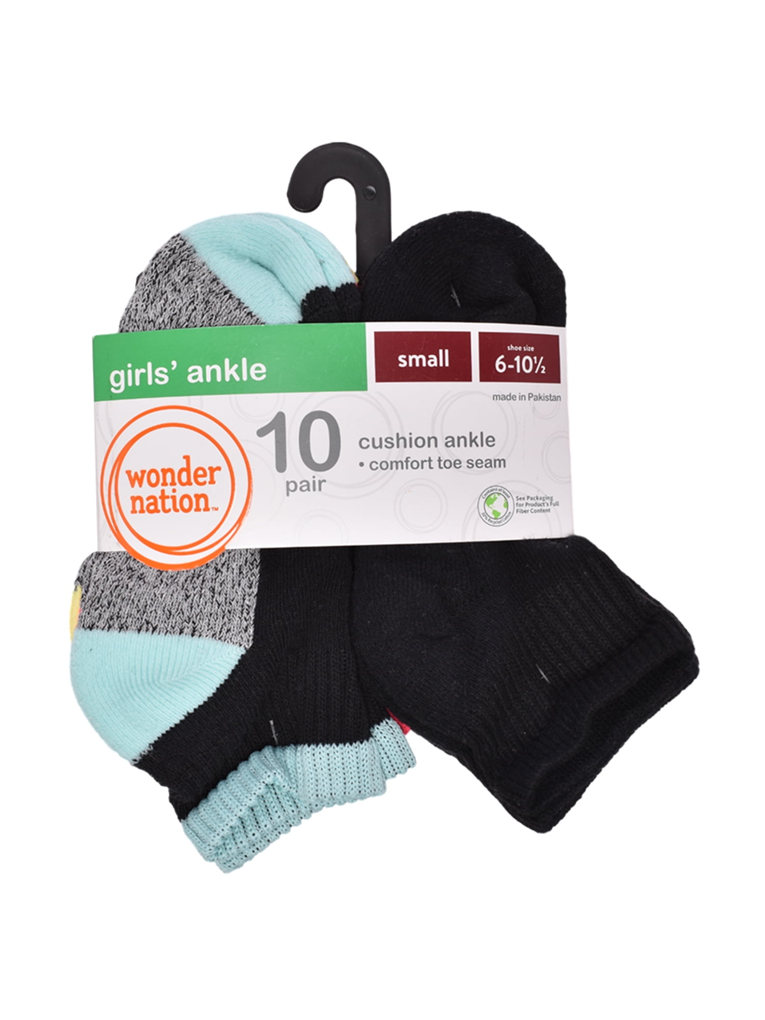 Wonder Nation Girls Cushioned Ankle Socks, 10-Pack