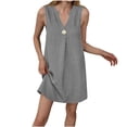 thumbnail image 3 of TaTaai V-Neck Sleeveless Shift Dress Women's Solid Color Mini Casual Dress Linen Feel Button Detail A-Line Lightweight Summer Gift, 3 of 7