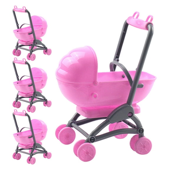 4 piezas de cochecito de bebé de simulación, cochecito de bebé, modelo de juguete, juego de rol, cochecito de muñeca realista, cochecito de juguete de dibujos animados, juguete rosa