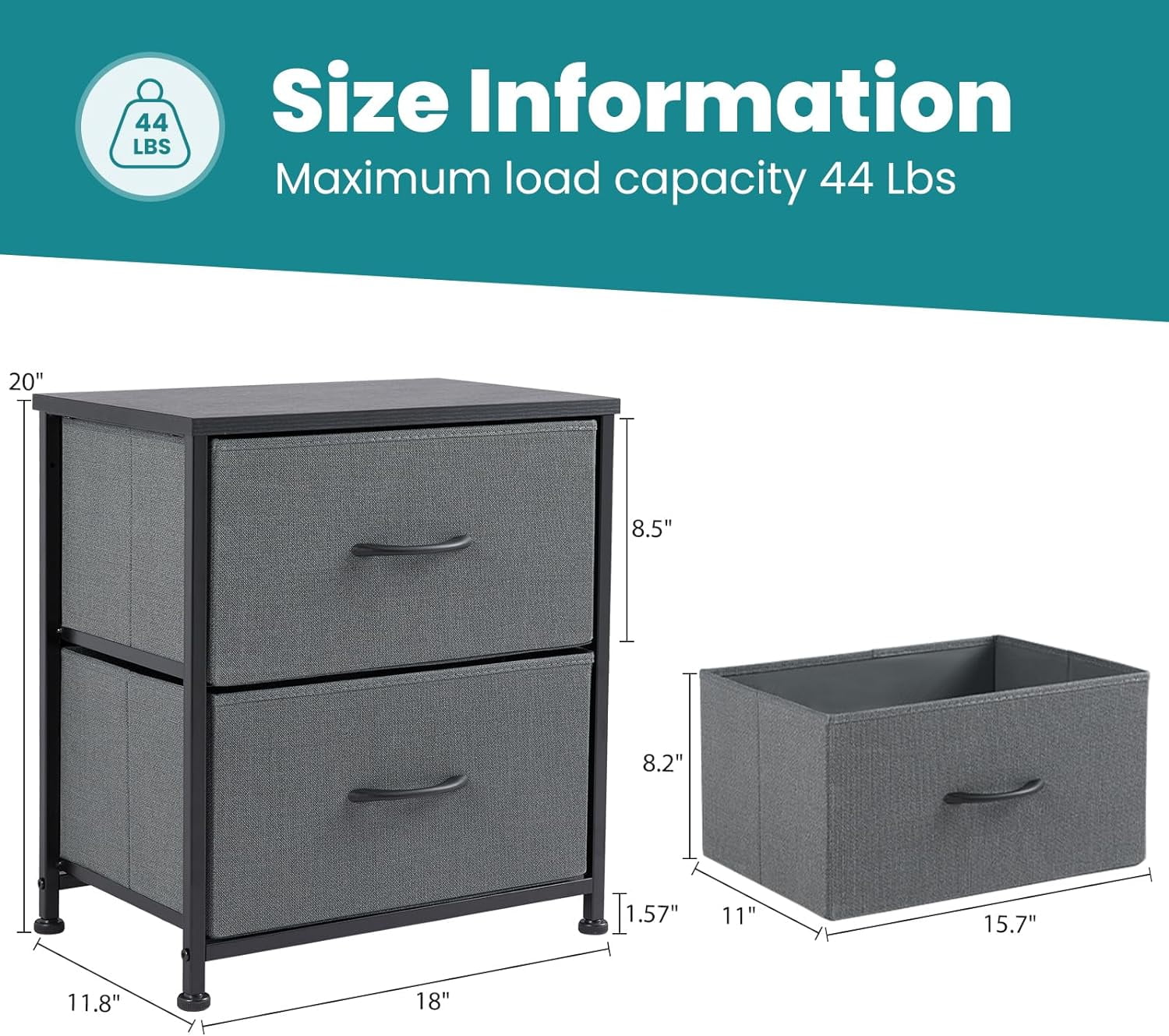 edx Nightstand Set of 2, Versatile Nightstand with 2 Drawers - Ideal for Bedroom, Living Room, Closet, Entryway, Grey