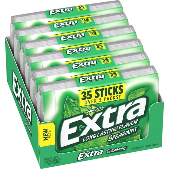 EXTRA Spearmint Sugarfree Gum, 35 Stick, Pack of 6
