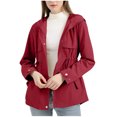 thumbnail image 2 of Casual Hooded Windbreaker Jackets for Women Lightweight Solid Color Zip Up Button Down Coats Long Sleeve with Buttons Elastic Waist Jacket Workout Drawstring Hem Belt Coat, 2 of 5