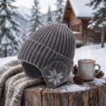 thumbnail image 5 of Voska Thick Knit Maple Leaf Ear Protection Pullover Hat For Men Women Soft Polyester Warm Winter Beanie Stylish Cold Weather Headgear Dark Gray, 5 of 6