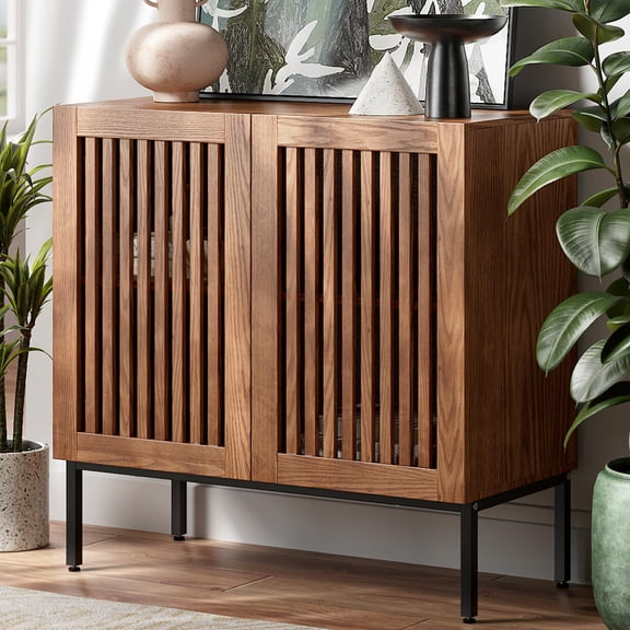 Brown 32 Inch Wood Multifunctional Console Table Credenza Sideboard for Kitchen Living Room Entryway